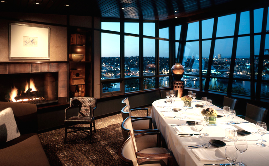 The Dining Area of the Canlis Restaurant with Lake Views