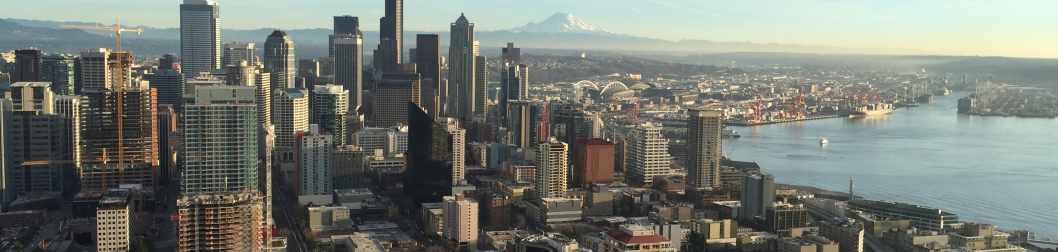 Aerial View of Seattle and Mount Rainier