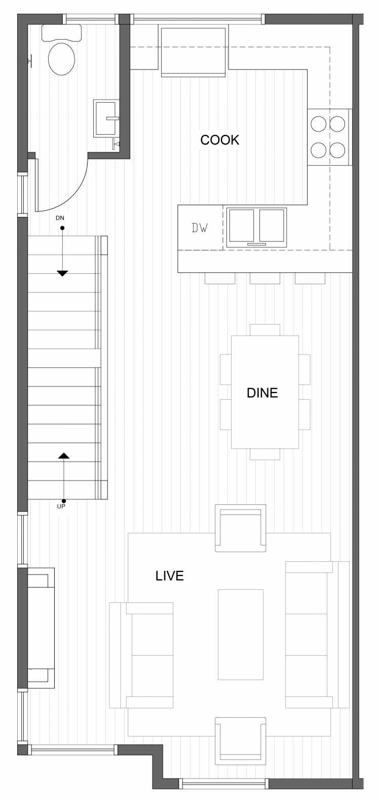 Second Floor Plan of 1030A NE 70th St, One of the Sopris on 70th Townhomes in Roosevelt