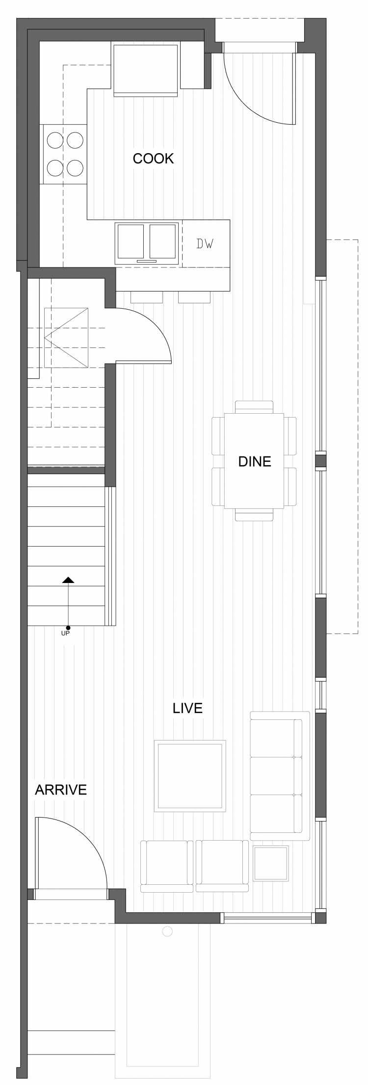 First Floor Plan of 1030C NE 70th St, One of the Sopris on 70th Townhomes in Roosevelt