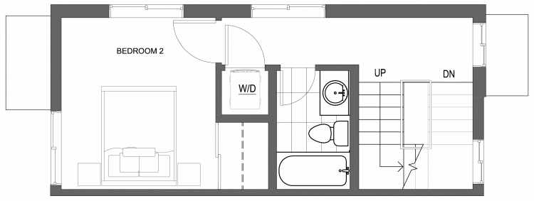 Second Floor Plan of 10413 Alderbrook Pl NW, One of the Zinnia Townhomes in the Greenwood Neighborhood of Seattle