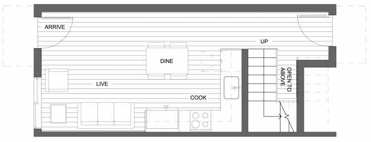 First Floor Plan of 10417 Alderbrook Pl NW, One of the Zinnia Townhomes in the Greenwood Neighborhood of Seattle