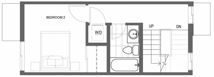 Second Floor Plan of 10417 Alderbrook Pl NW, One of the Zinnia Townhomes in the Greenwood Neighborhood of Seattle