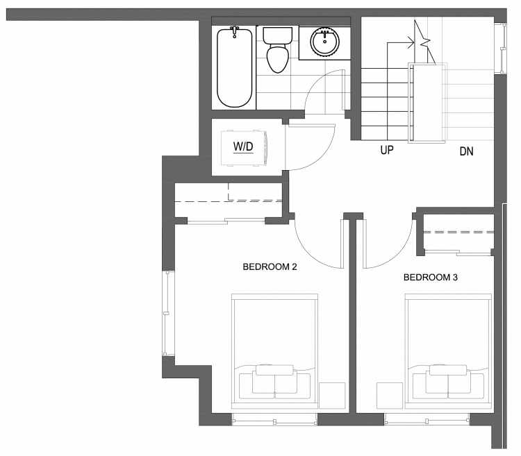 Second Floor Plan of 10419 Alderbrook Pl NW, One of the Zinnia Townhomes in the Greenwood Neighborhood of Seattle