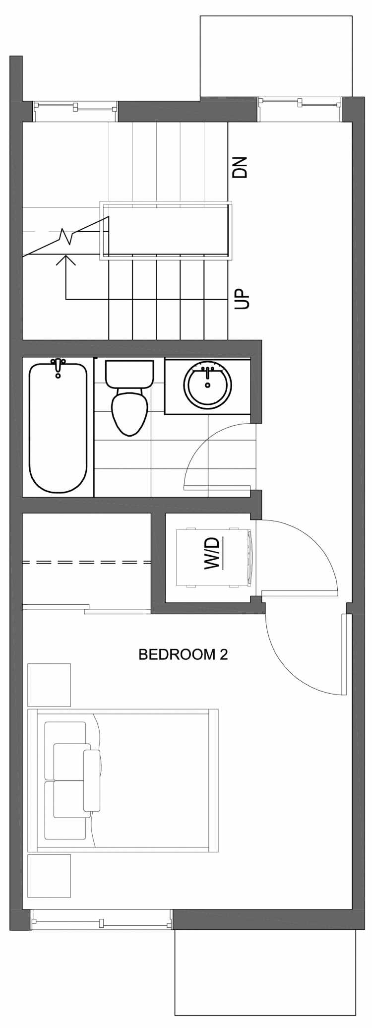 Second Floor Plan of 10427 Alderbrook Pl NW, One of the Zinnia Townhomes in the Greenwood Neighborhood of Seattle