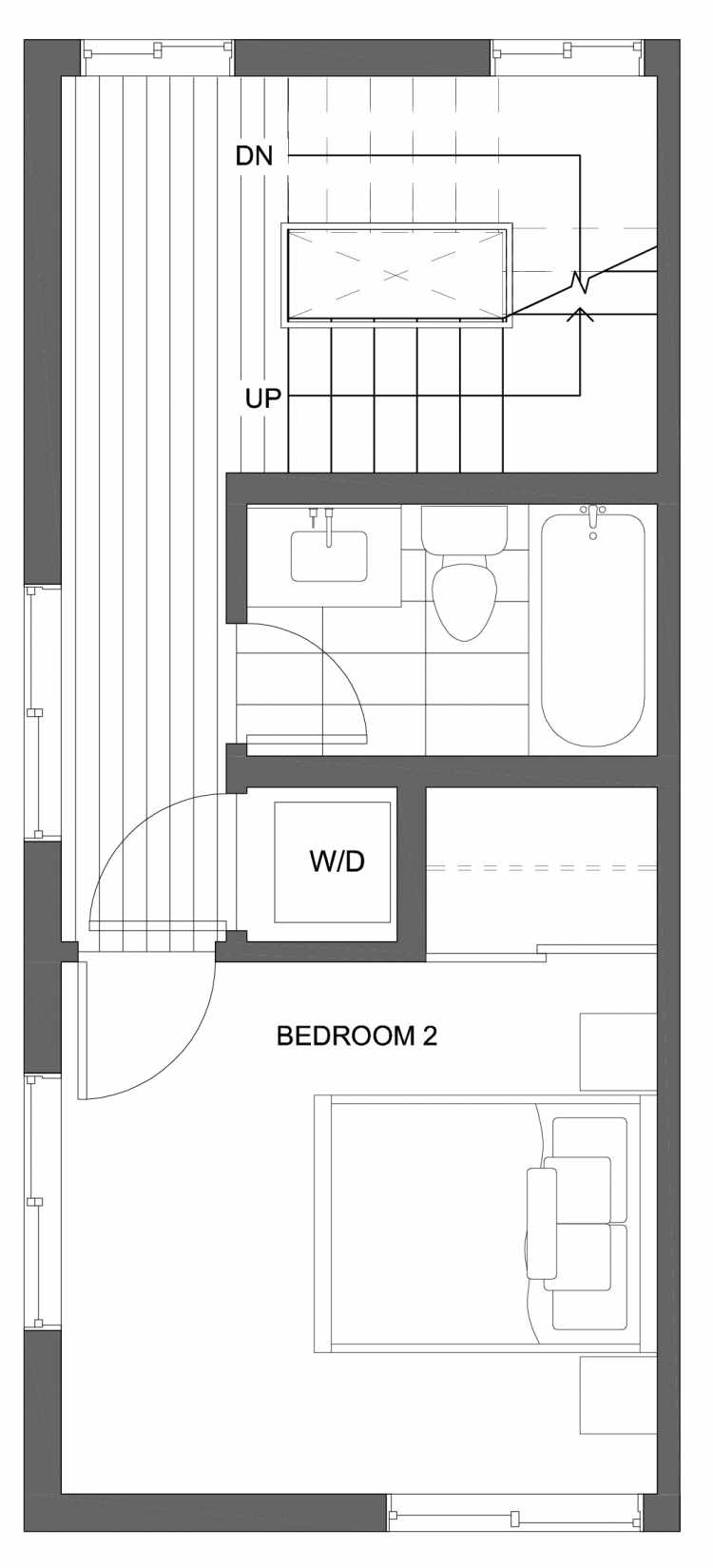 Second Floor Plan of 10429A Alderbrook Pl NW, One of the Jasmine Townhomes in the Greenwood Neighborhood of Seattle