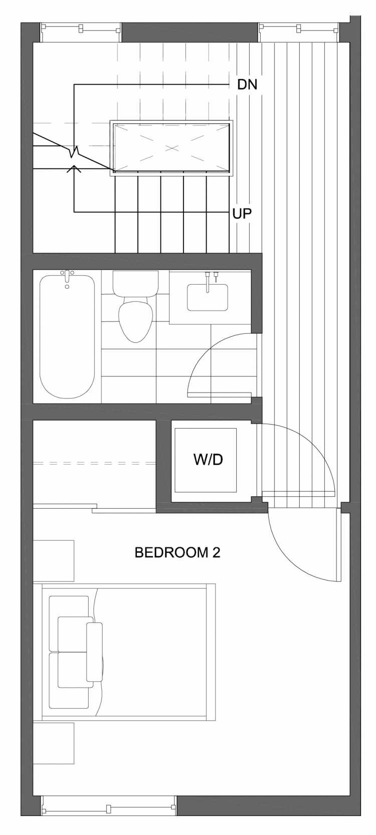 Second Floor Plan of 10429B Alderbrook Pl NW, One of the Jasmine Townhomes in the Greenwood Neighborhood of Seattle