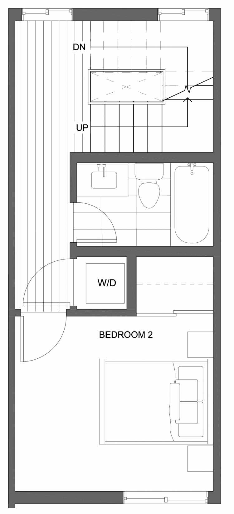 Second Floor Plan of 10429C Alderbrook Pl NW, One of the Jasmine Townhomes in the Greenwood Neighborhood of Seattle