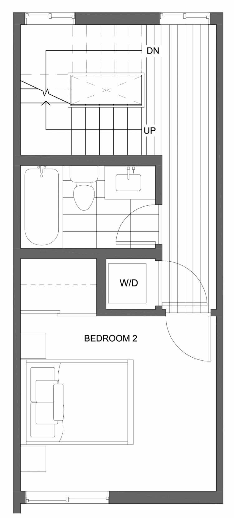 Second Floor Plan of 10429H Alderbrook Pl NW, One of the Jasmine Townhomes in the Greenwood Neighborhood of Seattle