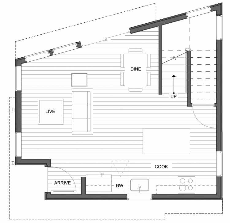 First Floor Plan of 10441 Alderbrook Pl NW, One of the Hyacinth Homes in the Greenwood Neighborhood of Seattle