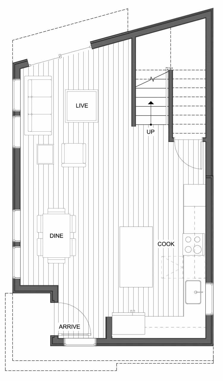 First Floor Plan of 10443 Alderbrook Pl NW, One of the Hyacinth Homes in the Greenwood Neighborhood of Seattle