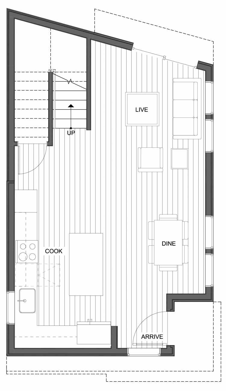 First Floor Plan of 10445 Alderbrook Pl NW, One of the Hyacinth Homes in the Greenwood Neighborhood of Seattle