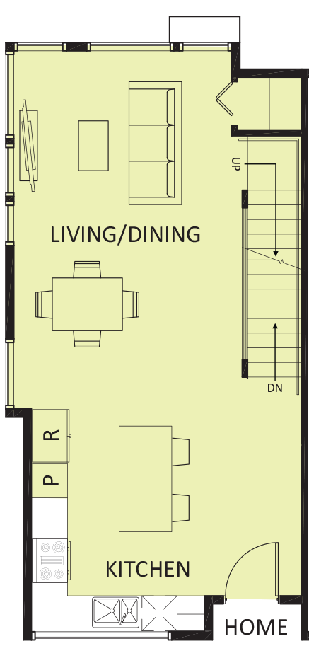 Living room, dining room, kitchen