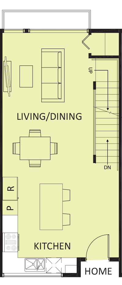 Living room, dining room, kitchen