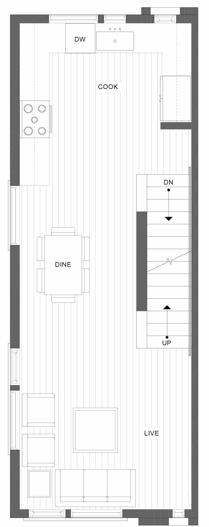 Second Floor Plan of 1105A 14th Ave in the Corazon Central Townhomes