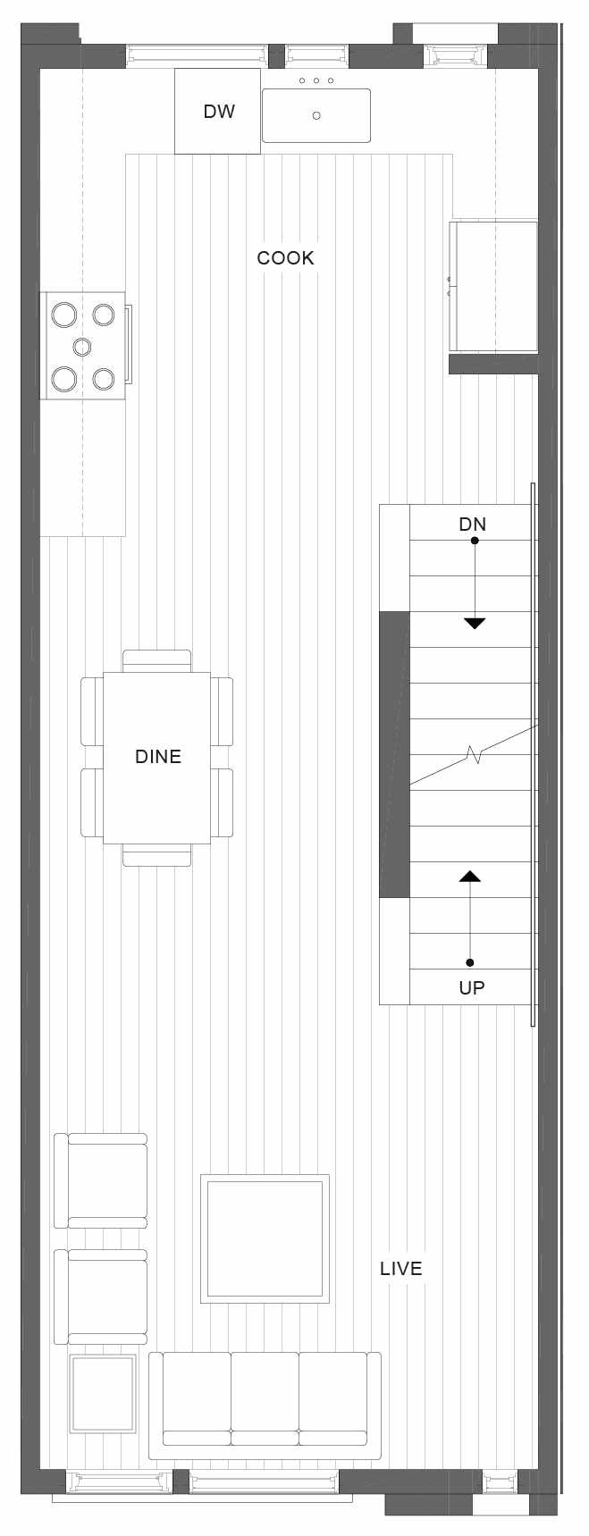 Second Floor Plan of 1105B 14th Ave in the Corazon Central Townhomes