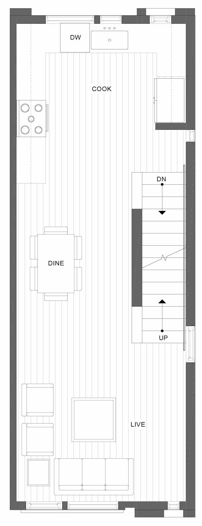 Second Floor Plan of 1105F 14th Ave in the Corazon Central Townhomes