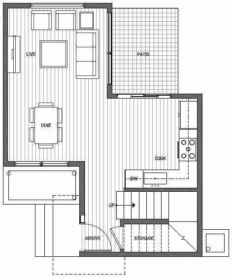 First Floor Plan of 1117 E Howell St of the Wyn Townhomes
