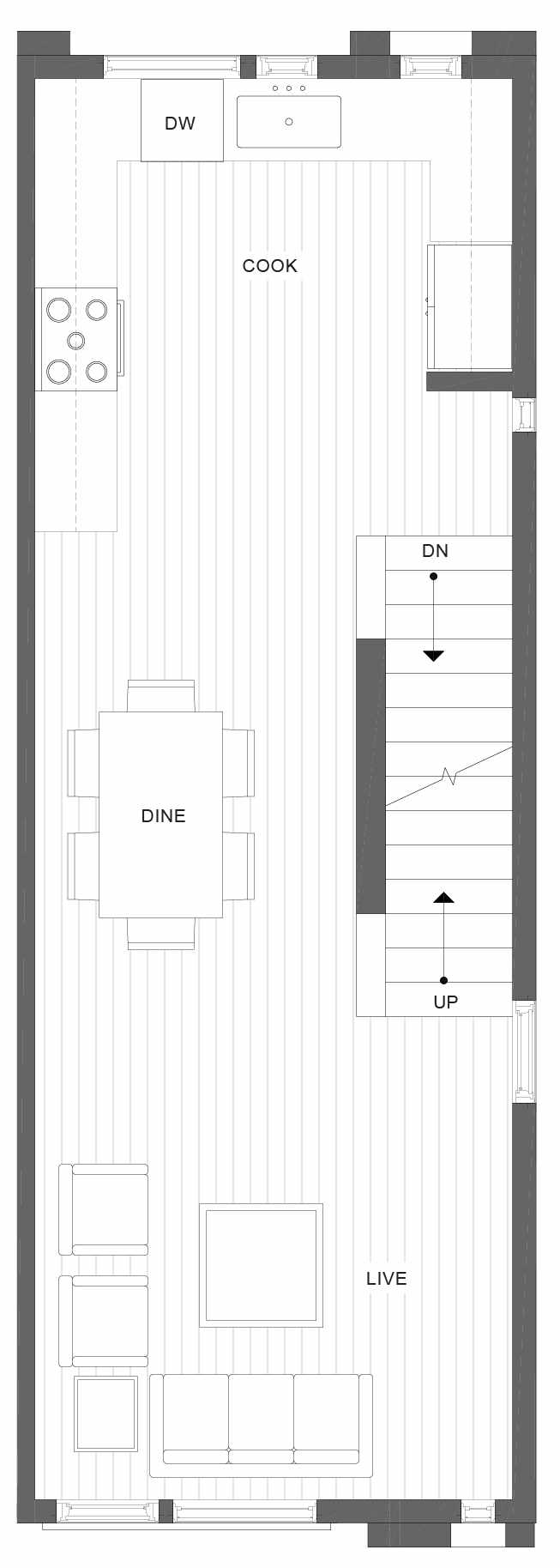 Second Floor Plan of 1330 E Spring St in the Corazon Townhomes in Capitol Hill