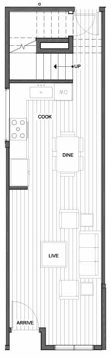 First Floor Plan of 1335 E Denny Way, One of the Reflections at 14th and Denny Townhomes by Isola Homes