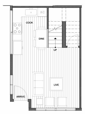 First Floor Plan of 1337 E Denny Way, One of the Reflections at 14th and Denny Townhomes by Isola Homes