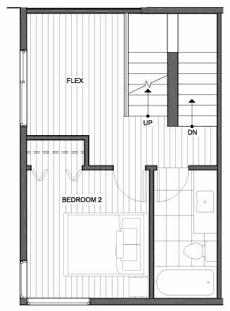 Second Floor Plan of 1337 E Denny Way, One of the Reflections at 14th and Denny Townhomes by Isola Homes