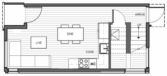 First Floor Plan of 1415 E Harrison St, One of the Mika Townhomes in Capitol Hill by Isola Homes