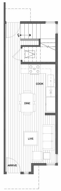 First Floor Plan of 1417 E Howell St, One of the Aldrich 15 Townhomes in Capitol Hill by Isola Homes