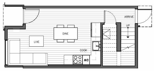 First Floor Plan of 1417 E Harrison St, One of the Mika Townhomes in Capitol Hill by Isola Homes