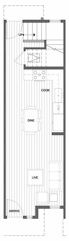 First Floor Plan of 1419 E Howell St, One of the Aldrich 15 Townhomes in Capitol Hill by Isola Homes