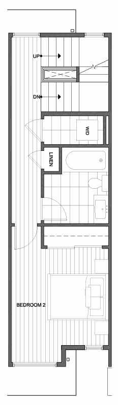 Second Floor Plan of 1419 E Howell St, One of the Aldrich 15 Townhomes in Capitol Hill by Isola Homes