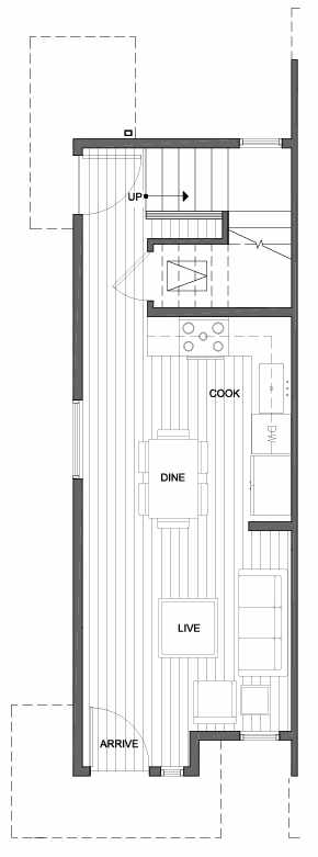 First Floor Plan of 1425 E Howell St, One of the Aldrich 15 Townhomes in Capitol Hill by Isola Homes