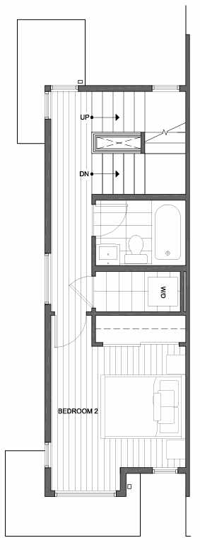 Second Floor Plan of 1425 E Howell St, One of the Aldrich 15 Townhomes in Capitol Hill by Isola Homes