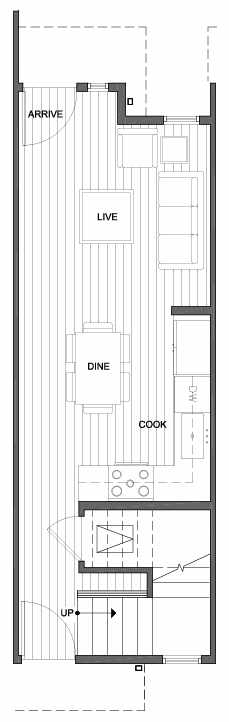 First Floor Plan of 1429 E Howell St, One of the Aldrich 15 Townhomes in Capitol Hill by Isola Homes