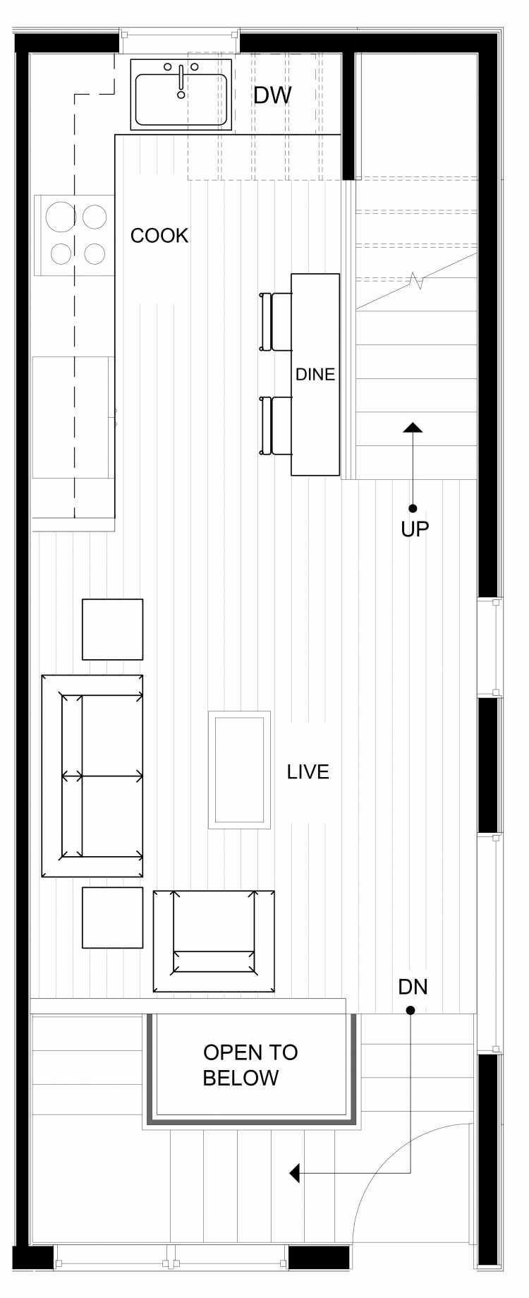 Second Floor Plan of 1538 15th Ave E, One of the Grandview Townhomes in Capitol Hill