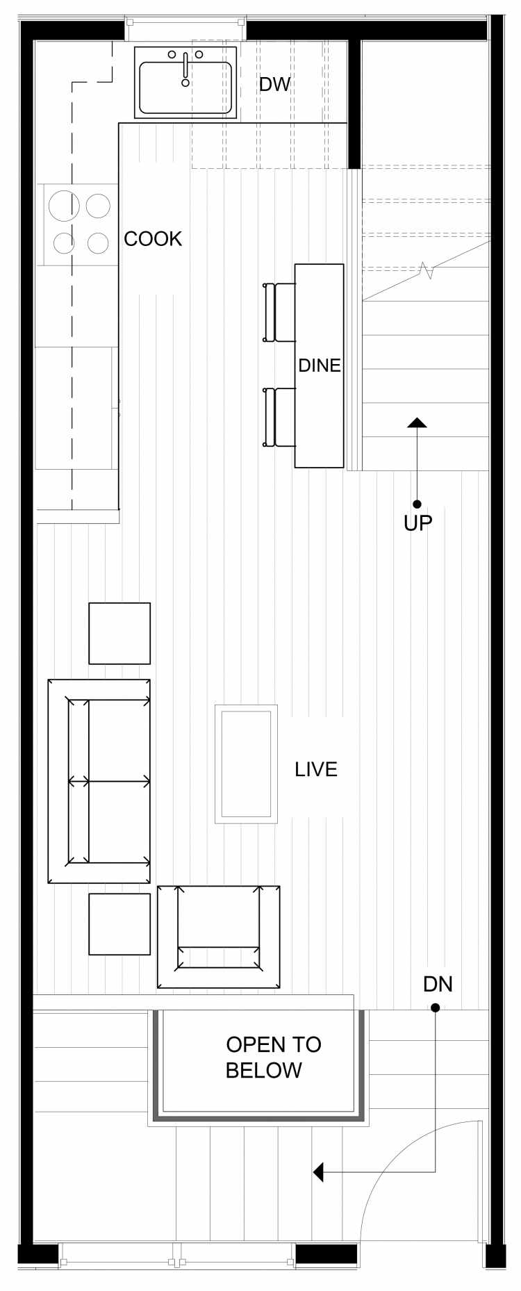 Second Floor Plan of 1540 15th Ave E, One of the Larrabee Townhomes in Capitol Hill