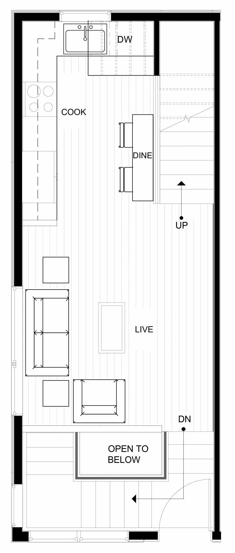 Second Floor Plan of 1544 15th Ave E, One of the Grandview Townhomes in Capitol Hill