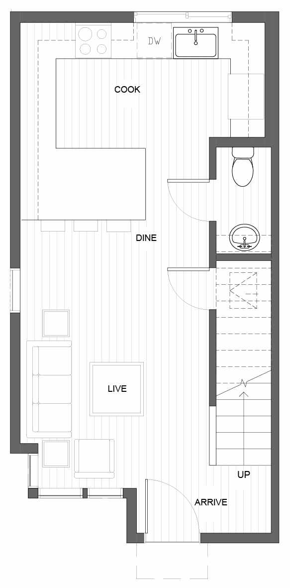 First Floor Plan of 1641 22nd Ave, One of the Central 22 Townhomes in the Central District Neighborhood of Seattle