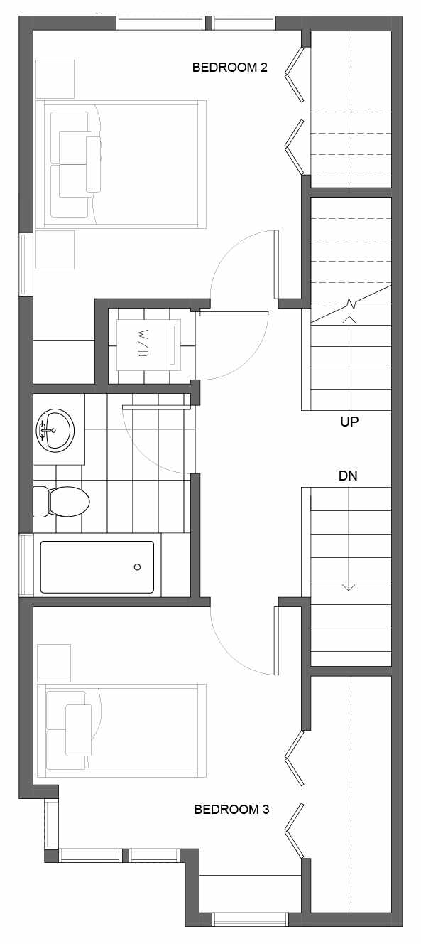 Second Floor Plan of 1641 22nd Ave, One of the Central 22 Townhomes in the Central District Neighborhood of Seattle