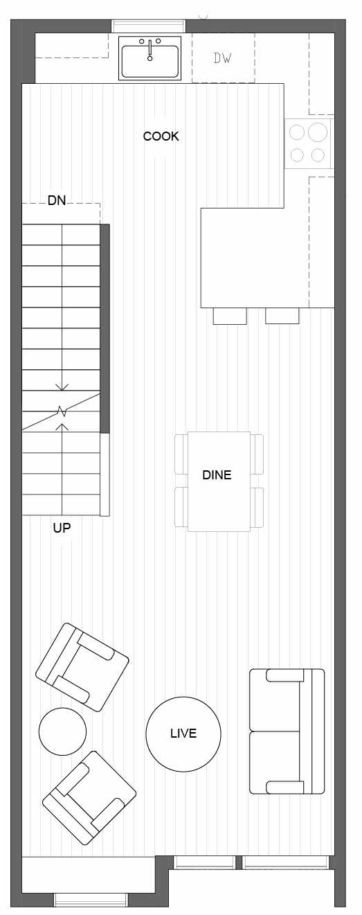 Second Floor Plan of 1643 22nd Ave, One of the Central 22 Townhomes in the Central District Neighborhood of Seattle