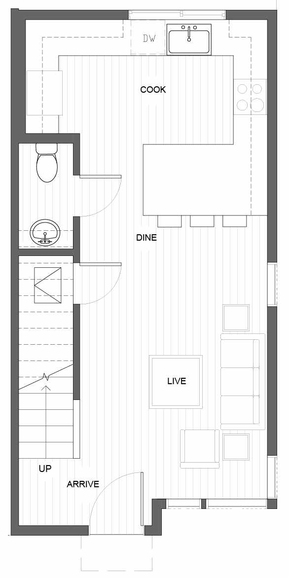 First Floor Plan of 1645 22nd Ave, One of the Central 22 Townhomes in the Central District Neighborhood of Seattle