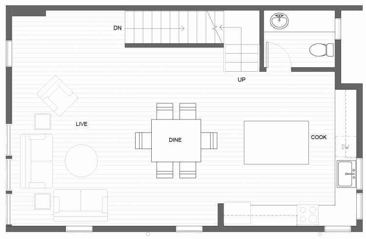 Second Floor Plan of 1647 22nd Ave, One of the Central 22 Townhomes in the Central District Neighborhood of Seattle