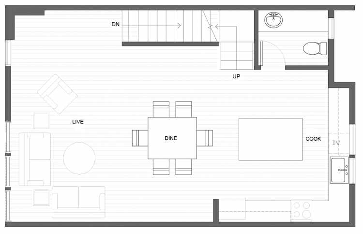 Second Floor Plan of 1649 22nd Ave, One of the Central 22 Townhomes in the Central District Neighborhood of Seattle