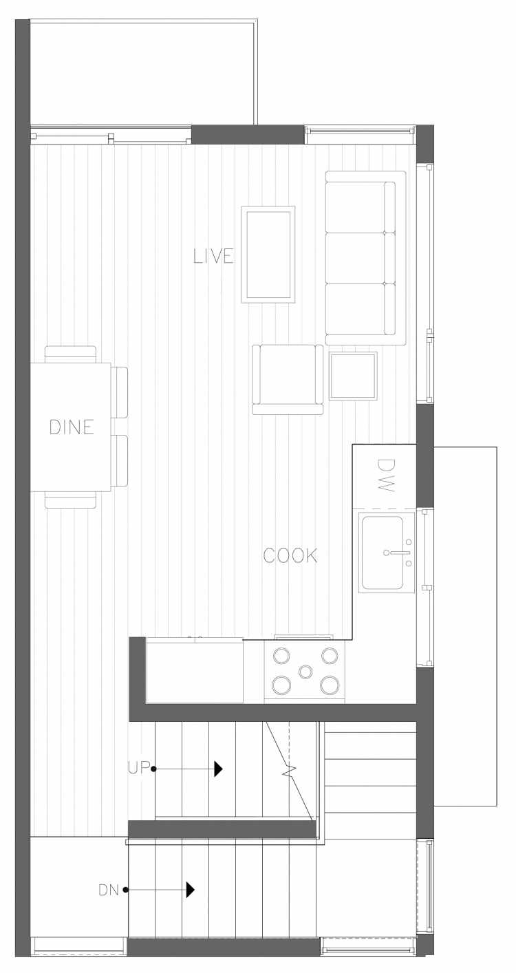 Second Floor Plan of 1728A 11th Ave, One of the Altair Townhomes in Capitol Hill by Isola Homes
