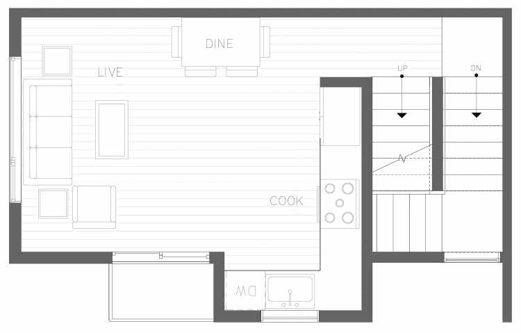 Second Floor Plan of 1728B 11th Ave, One of the Altair Townhomes in Capitol Hill by Isola Homes