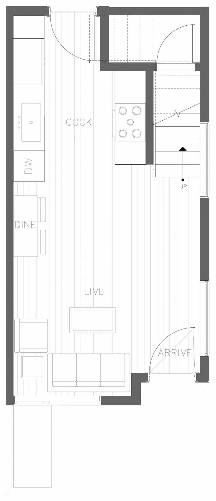 First Floor Plan of 1730A 11th Ave, One of the Altair Townhomes in Capitol Hill by Isola Homes