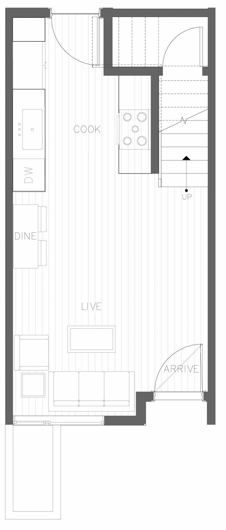 First Floor Plan of 1730B 11th Ave, One of the Altair Townhomes in Capitol Hill by Isola Homes