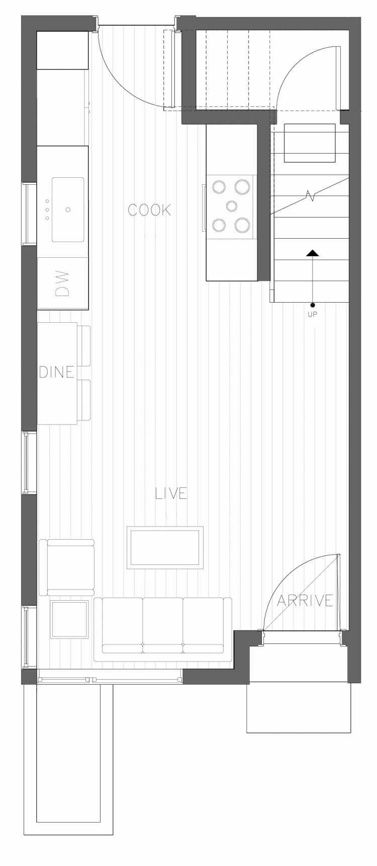 First Floor Plan of 1730C 11th Ave, One of the Altair Townhomes in Capitol Hill by Isola Homes