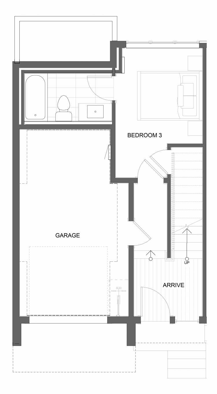 First Floor Plan of 1732B NW 62nd St, One of the Taran Townhomes in Ballard