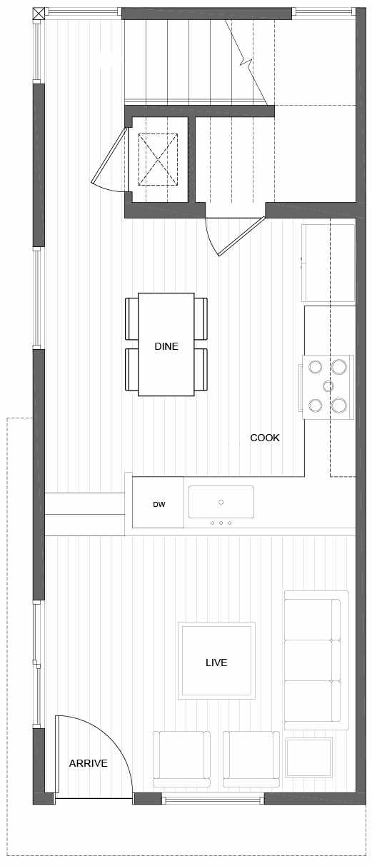 First Floor Plan of 1802 E Spruce St, in the Opal Rowhomes of the Cabochon Collection